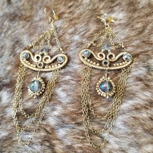 Smoky Quartz Gold Plated Chandelier Earrings